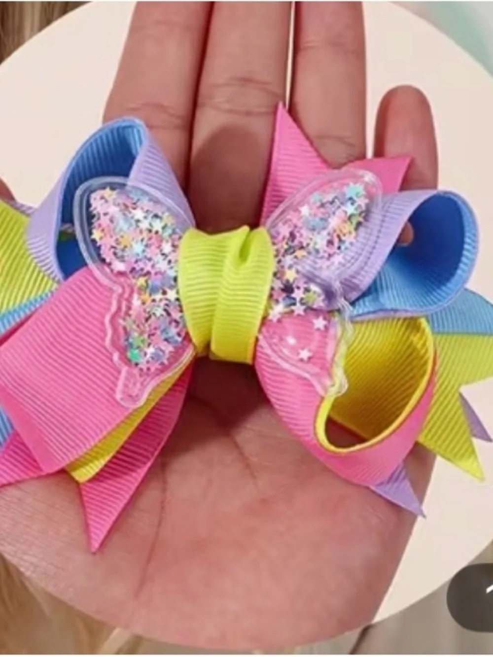 Colorful Star Confetti Layered Hair Bow Pair. Two bows